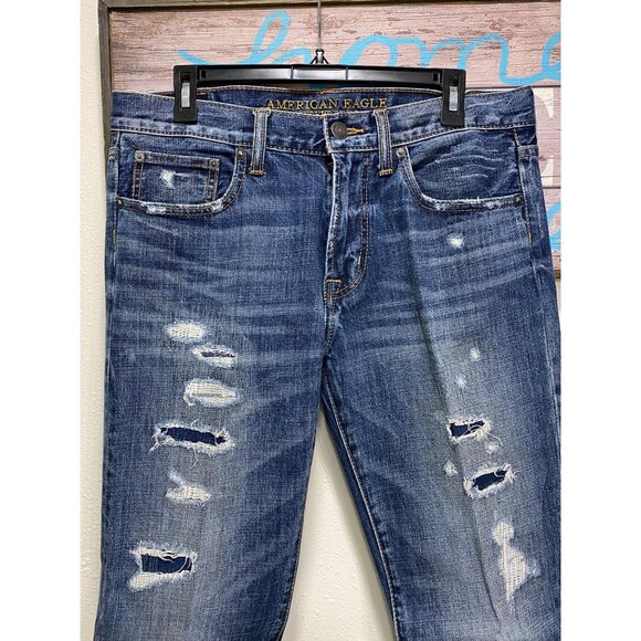 American Eagle Outfitters Men’s Original Straight Jeans 32x32 Distressed Blue - Picture 3 of 15